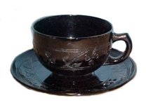 Black cloverleaf cup & saucer Hazel Atlas glass